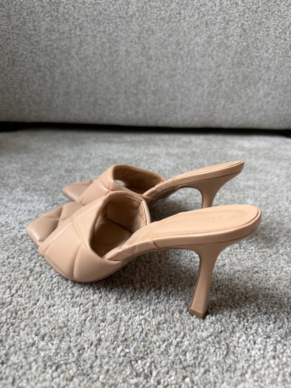 Beige Quilted Mule Heels - Women's Slide Pumps